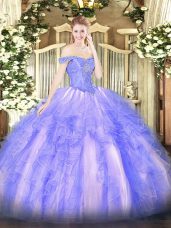Cheap Off The Shoulder Sleeveless Lace Up Quinceanera Gown Lavender Tulle