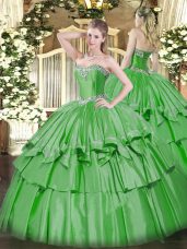Elegant Sleeveless Floor Length Beading and Ruffled Layers Lace Up 15th Birthday Dress with Green
