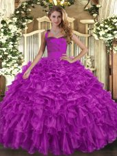 Superior Floor Length Fuchsia Quinceanera Dresses Halter Top Sleeveless Lace Up
