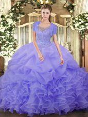 Free and Easy Lavender Sleeveless Beading and Ruffled Layers Floor Length Quinceanera Dresses