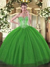 High Quality Sweetheart Sleeveless Lace Up Sweet 16 Dresses Green Tulle and Sequined