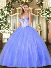 Designer Blue Quinceanera Gowns Military Ball and Sweet 16 and Quinceanera with Beading Sweetheart Sleeveless Lace Up