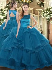 Luxurious Tulle Sleeveless Floor Length Sweet 16 Dresses and Ruffles