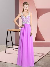 Popular Lilac Zipper V-neck Lace Homecoming Dress Chiffon Sleeveless
