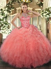 New Arrival Sleeveless Lace Up Floor Length Beading and Embroidery Quinceanera Gown