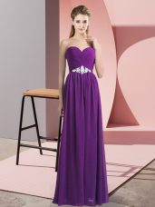 Fabulous Purple Lace Up Sweetheart Beading Prom Dresses Chiffon Sleeveless