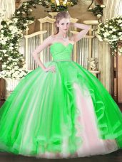 Colorful Green Sleeveless Floor Length Beading and Lace and Ruffles Zipper Quinceanera Dresses