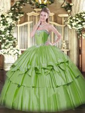 Yellow Green Ball Gowns Sweetheart Sleeveless Organza and Taffeta Floor Length Lace Up Beading and Ruffled Layers Quinceanera Dresses