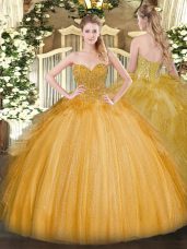 Luxurious Gold Sleeveless Lace Floor Length Quinceanera Dress