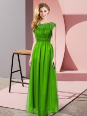 Floor Length Green Womens Party Dresses Chiffon Sleeveless Lace