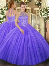 Admirable Floor Length Lace Up Quinceanera Gowns Lavender for Military Ball and Sweet 16 and Quinceanera with Beading and Embroidery