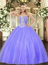 Popular Floor Length Ball Gowns Sleeveless Lavender Quinceanera Dresses Lace Up