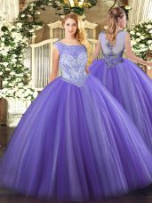 Excellent Lavender Sweet 16 Dresses Sweet 16 and Quinceanera with Beading Scoop Sleeveless Zipper