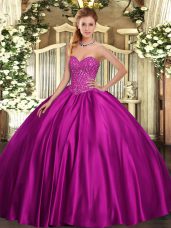 Ball Gowns Vestidos de Quinceanera Fuchsia Sweetheart Satin Sleeveless Floor Length Lace Up