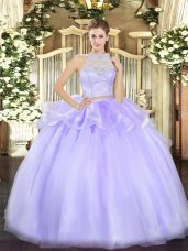Modest Tulle Sleeveless Floor Length Quinceanera Dress and Lace