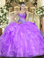 Inexpensive Beading and Ruffles Sweet 16 Quinceanera Dress Lilac Lace Up Sleeveless Floor Length