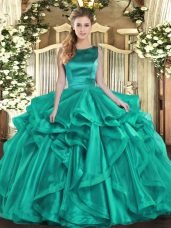 On Sale Ruffles 15th Birthday Dress Turquoise Lace Up Sleeveless Floor Length