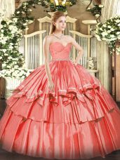 Smart Ball Gowns Sweet 16 Dresses Watermelon Red Sweetheart Organza Sleeveless Floor Length Zipper