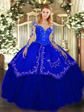 Floor Length Ball Gowns Long Sleeves Royal Blue Ball Gown Prom Dress Lace Up