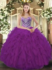 Sweetheart Sleeveless Lace Up Quinceanera Gown Fuchsia Tulle