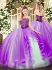 Glorious Sleeveless Lace Up Floor Length Beading and Ruffles Quinceanera Gowns