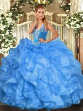 Beautiful Baby Blue Lace Up Sweet 16 Dresses Beading and Ruffles Sleeveless Floor Length