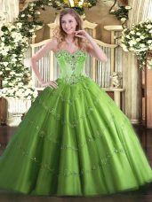 Ball Gowns Beading Ball Gown Prom Dress Lace Up Tulle Sleeveless Floor Length