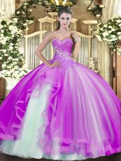 Exceptional Ball Gowns Vestidos de Quinceanera Lilac Sweetheart Tulle Sleeveless Floor Length Lace Up
