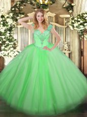 Quinceanera Gowns Military Ball and Sweet 16 and Quinceanera with Beading V-neck Sleeveless Lace Up