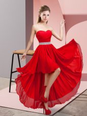 Perfect Wine Red Lace Up Sweetheart Beading Prom Party Dress Chiffon Sleeveless