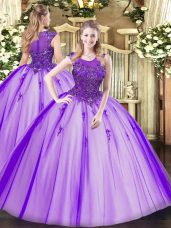 Amazing Floor Length Zipper Vestidos de Quinceanera Purple for Military Ball and Sweet 16 and Quinceanera with Beading