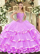 Pretty Ball Gowns Ball Gown Prom Dress Lilac Sweetheart Organza Sleeveless Floor Length Lace Up