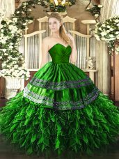 Best Selling Green Organza and Taffeta Zipper Sweetheart Sleeveless Floor Length 15th Birthday Dress Embroidery and Ruffles