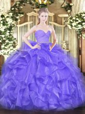 Fantastic Lavender Sleeveless Beading and Lace and Ruffles Floor Length Quinceanera Dress
