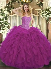 Sweetheart Sleeveless Tulle Vestidos de Quinceanera Beading and Ruffles Lace Up