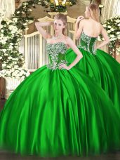 Beading Quinceanera Gown Green Lace Up Sleeveless Floor Length