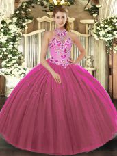 Superior Tulle Sleeveless Floor Length 15th Birthday Dress and Embroidery