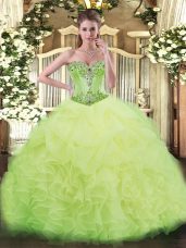 Yellow Green Ball Gowns Sweetheart Sleeveless Organza Lace Up Beading and Ruffles Quinceanera Dresses