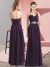 Free and Easy Dark Purple Sleeveless Beading Floor Length Prom Evening Gown