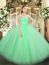 Apple Green 15 Quinceanera Dress Military Ball and Sweet 16 and Quinceanera with Beading and Lace Sweetheart Sleeveless Zipper
