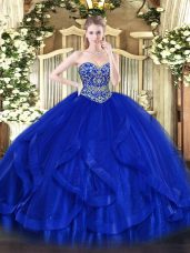 Classical Floor Length Lace Up Quinceanera Dresses Royal Blue for Military Ball and Sweet 16 and Quinceanera with Ruffles