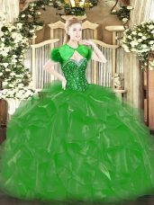 Fashion Floor Length Ball Gowns Sleeveless Green Quinceanera Gowns Lace Up