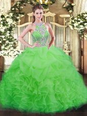 Vintage Floor Length Lace Up Sweet 16 Dresses for Military Ball and Sweet 16 and Quinceanera with Beading and Ruffles