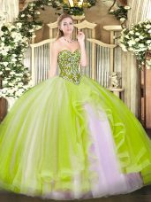 Yellow Green Tulle Lace Up Sweetheart Sleeveless Floor Length Quinceanera Dresses Beading and Ruffles