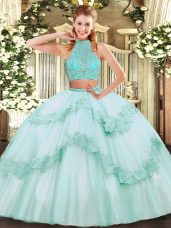 Sleeveless Beading and Appliques and Ruffles Criss Cross Ball Gown Prom Dress