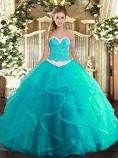 Classical Tulle Sleeveless Floor Length Vestidos de Quinceanera and Appliques and Ruffles
