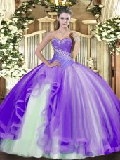 Lavender Sleeveless Tulle Lace Up Quinceanera Dresses for Military Ball and Sweet 16
