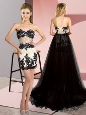 Glamorous White And Black Sweetheart Neckline Embroidery Prom Gown Sleeveless Lace Up