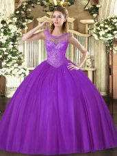 Customized Sleeveless Lace Up Floor Length Beading Quinceanera Dresses