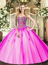 Best Selling Lilac Ball Gowns Tulle Sweetheart Sleeveless Beading and Appliques Floor Length Lace Up Quinceanera Gown
